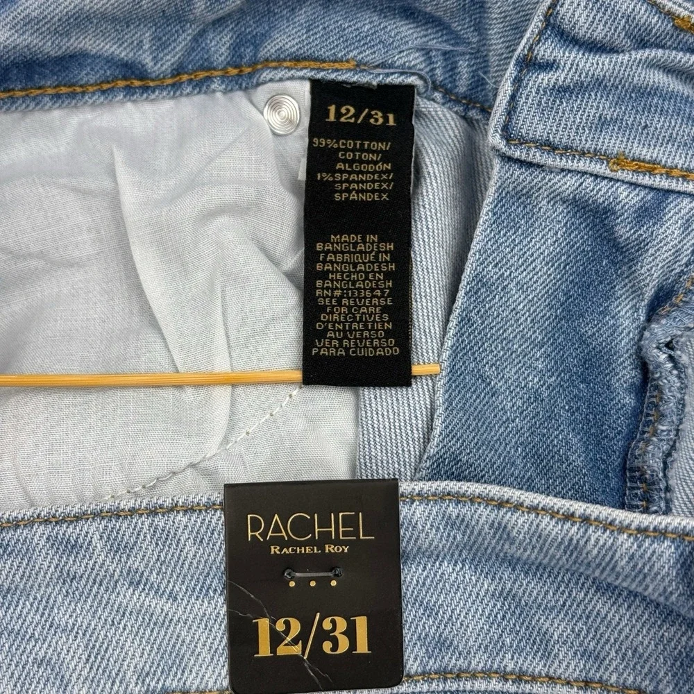 Rachel Roy Jeans Sz 12 /31 Denim Straight Leg Distressed Mid Rise Girlfriend NWT